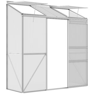 Vægdrivhus, skydedør, tagvindue, polycarbonat+aluminium, farve: sølv, 192 x 68 x 196 cm